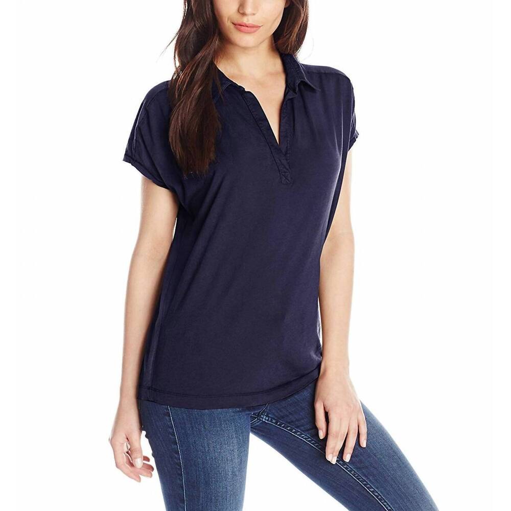 Three Dots Navy Short-Sleeve Polo Tee
